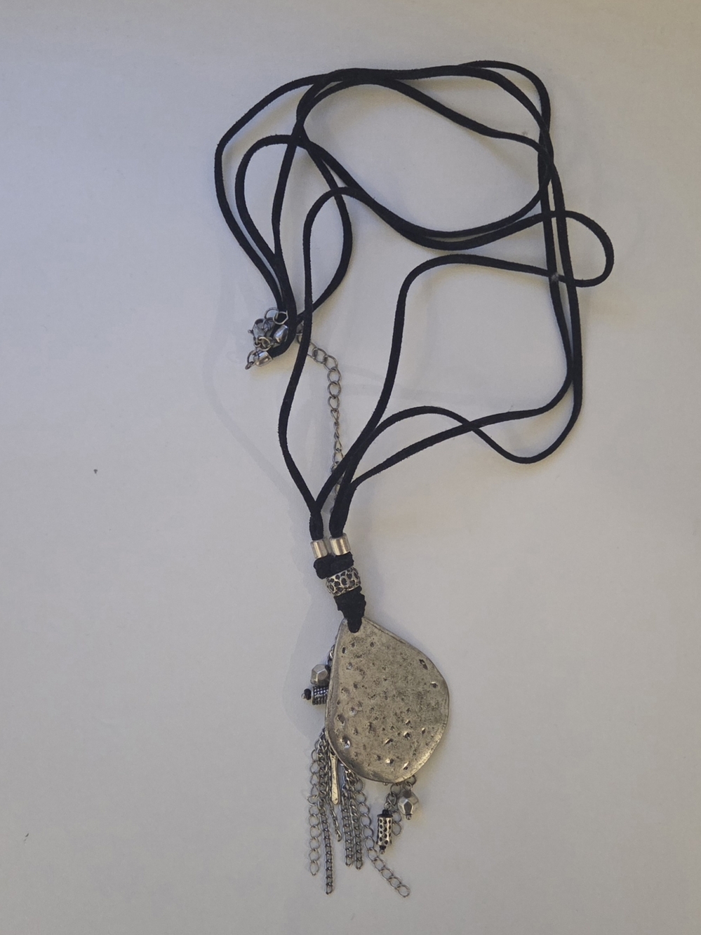 Vintage Premier Designs Silver Tassel Teardrop Pendant Necklace